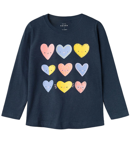 NAME IT | Mini Girl Smiley Hearts Long Sleeved Top