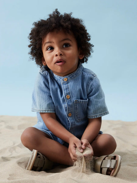 NAME IT | Mini Boy Fido Denim Grandad Collar Shirt
