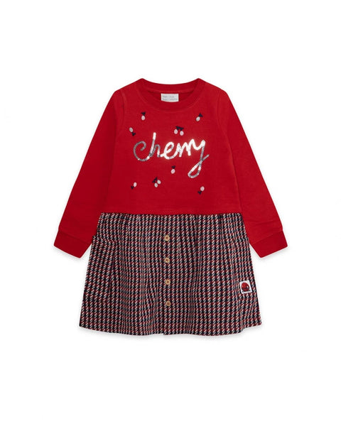 KID GIRL RED CHERRY CHECKED DRESS