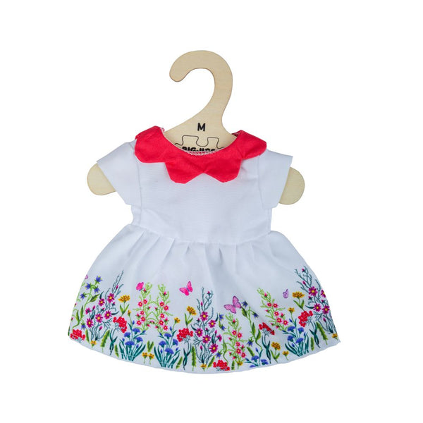 White floral dress with red collar (for Size large Doll)