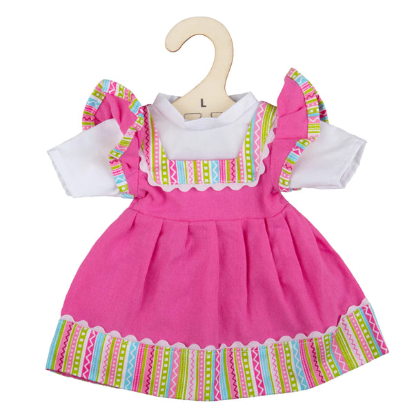 BIGJIGS PINK DRESS WITH STRIPED TRIM (FOR SIZE LARGE DOLL)